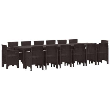 vidaXL Tuin Eetset 15 st Bruin Polt riet, Verzenden, Nieuw, 5 zitplaatsen
