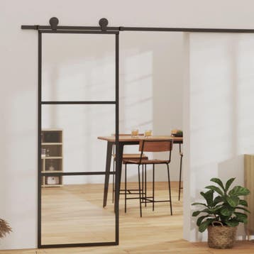 vidaXL Schuifdeur met beslag 76x205 cm aluminium en ESG-glas, Doe-het-zelf en Verbouw, Verzenden, Nieuw