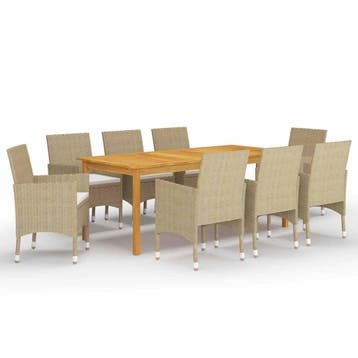 vidaXL 9-delige Tuinset beige, Nieuw, 8 zitplaatsen, Tuinset, Verzenden
