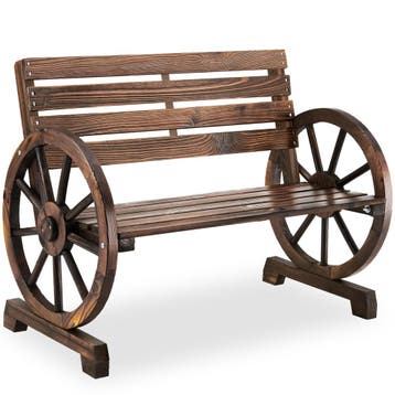 Tuinbank Howdy, wagenwielontwerp, gevlamd massief hout, Verzenden, Nieuw