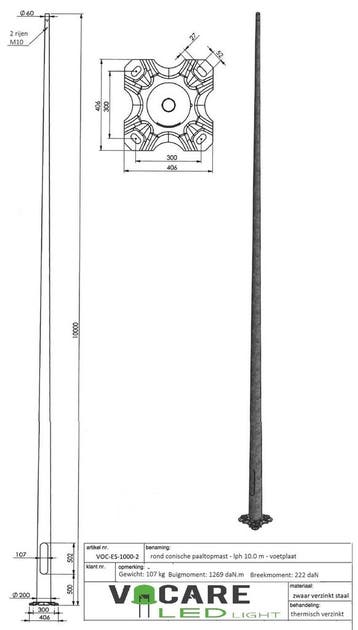 10 meter heavy duty conische stalen lantaarnpaal met voe..., Nieuw