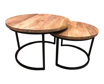 Salontafel Industrieel Lenny Set van 2 mangohout - 52x41 &, Ophalen of Verzenden, Nieuw