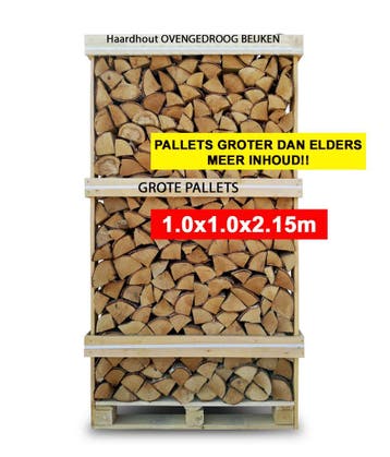 Haardhout Essen ovengedroogd Pallet XXL 2,15m2, Tuin en Terras, Haardhout, Verzenden, Essenhout, Blokken