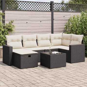 vidaXL 7-delige Loungeset met kussens poly rattan zwart, Tuin en Terras, Verzenden, Nieuw, 7 zitplaatsen, Loungeset