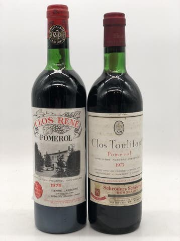 Mixed lot of 2 x 75cl Pomerol 1975 (Bordeaux, rood), Ophalen of Verzenden, Nieuw, Frankrijk, Rode wijn