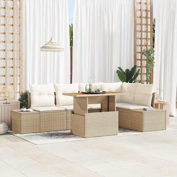 vidaXL Tuin Sofa Set 6 st Beige Poly riet, Verzenden, Nieuw, 6 zitplaatsen