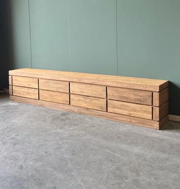 Tv-meubel | 300cm lang | 60cm hoog | 45cm diep | Voorradig!, Teakhout, Nieuw, Ophalen of Verzenden, 200 cm of meer