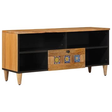 vidaXL TV-kast met lade Naturel 100 x 33 x 46 cm Massief, Huis en Inrichting, Woonaccessoires | Cd- en Dvd-rekken, Verzenden, Nieuw