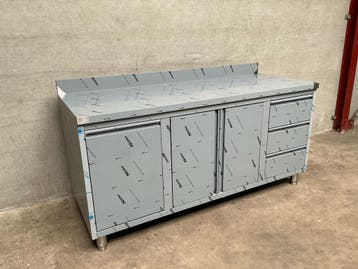 RVS Werktafel met Draaideuren kanteldeur en 3 laden 180 cm, Ophalen of Verzenden, Nieuw in verpakking, RVS Meubilair