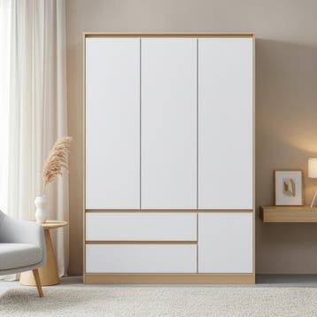 [en.casa] Kledingkast Bastheim 176x120x52 cm met 2 lades eik, Huis en Inrichting, Verzenden, Nieuw