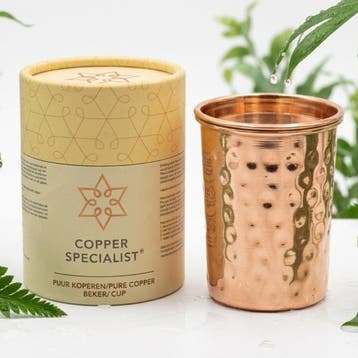 Puur koperen beker met deksel gehamerd – 300 ml/140 g (zware, Ophalen of Verzenden, Nieuw