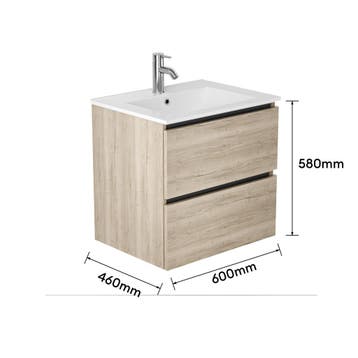 Badkamermeubel-Natural Oak-60cm, Verzenden, Nieuw
