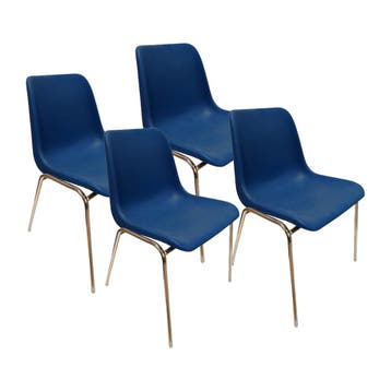 Stapelbare stoel set van 4, blauw/zilver, gebruikt Set, Ophalen of Verzenden, Gebruikt, Overige typen