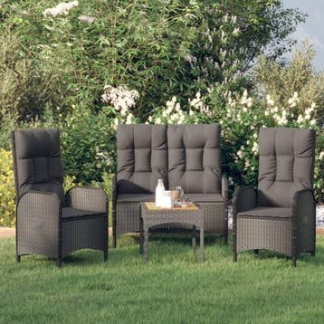 vidaXL 3-delige Tuinset met kussens poly rattan zwart, Verzenden, Nieuw, Tuinset