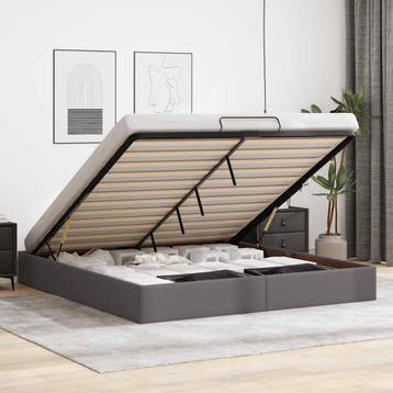 vidaXL Bedframe zonder matras 200x200 cm kunstleer grijs, Overige materialen, Verzenden, Overige maten, 200 cm