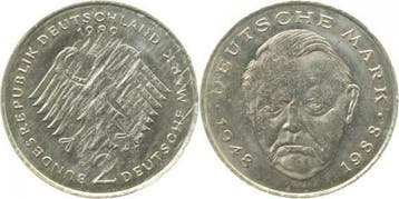 2 Mark Duitsland Fehlpraegung 2 Dm Erhardt 1989f 3,85g ma..., Verzenden