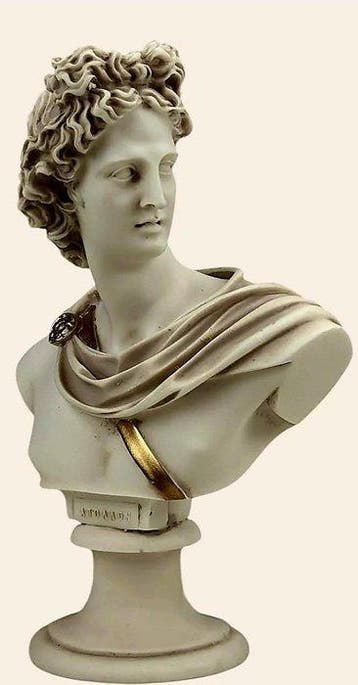 Beeld, Statua di Dio Apollo, busto greco romano, in marmo -