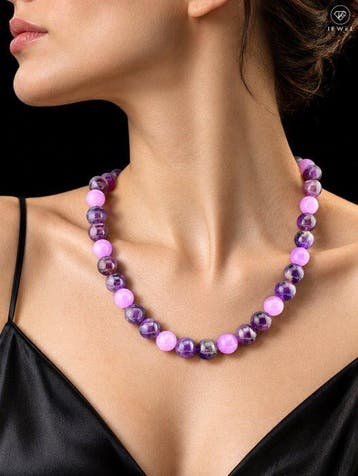 Amethist Edelsteen Ketting - 925 Sterling Zilver Goudverguld