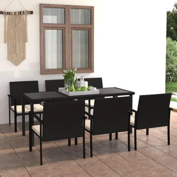 vidaXL 7-delige Tuinset poly rattan zwart, Verzenden, Nieuw, 6 zitplaatsen, Tuinset