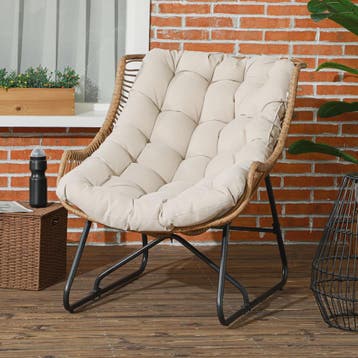 Outsunny Rotan Fauteuil met Dik Zitkussen - Comfortabele Tui, Tuin en Terras, Verzenden, Nieuw