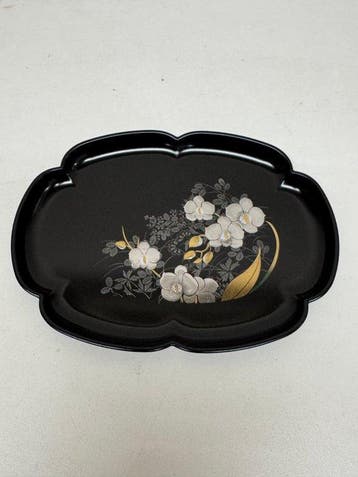 Japanse vintage dienblad, Obon-lakwerk, maki-e, Phalaenopsis