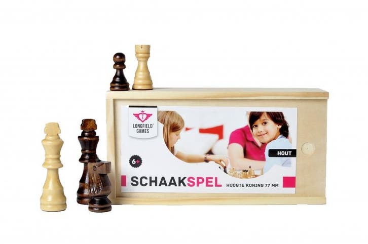 Schaakstukken Hout in Kist | Longfield - Spelonderdelen, Hobby en Vrije tijd, Gezelschapsspellen | Bordspellen, Nieuw, Verzenden
