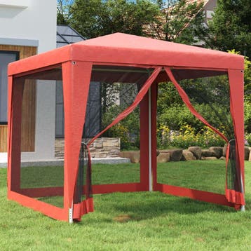 vidaXL Partytent met 4 mesh zijwanden 2,5x2,5 m HDPE rood, Verzenden, Nieuw, Partytent