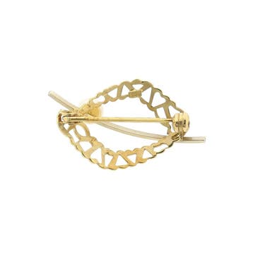Vintage bicolor gouden broche met parel, Sieraden, Tassen en Uiterlijk, Broches, Gebruikt, Ophalen of Verzenden, Met edelsteen