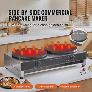 Professionele Dubbelkoppige Crêpemaker 16 inch - 3400W Antia, Verzenden, Nieuw in verpakking