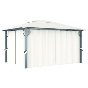 vidaXL Prieel met gordijn 400x300 cm aluminium crème, Verzenden, Nieuw