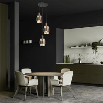 Klassieke Hanglamp Marrone Zwart - 3-Lichts, Ophalen of Verzenden, Zo goed als nieuw, Glas, Klassiek & Landelijk