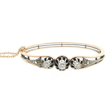 Roségouden slavenarmband met roos geslepen diamanten; Maa.., Gebruikt, Ophalen of Verzenden, Met edelsteen, Goud
