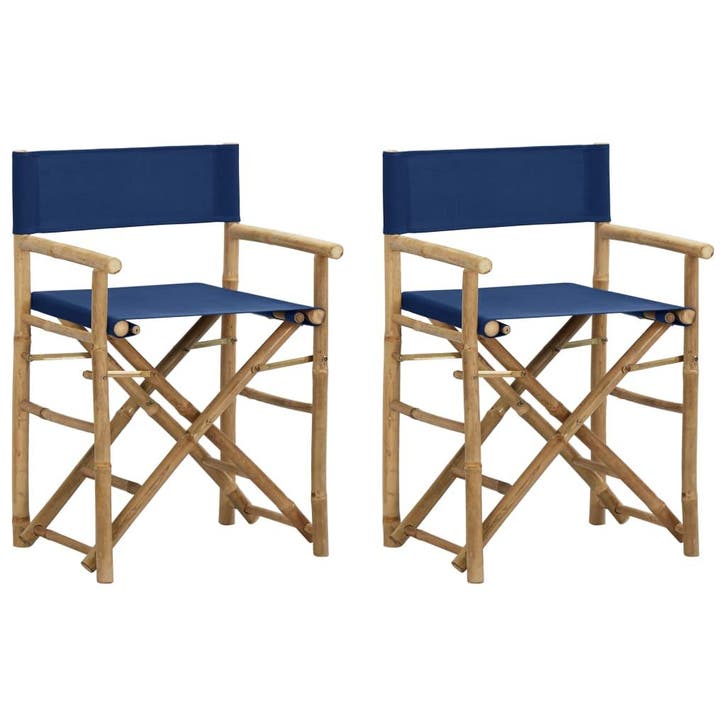 vidaXL Regisseursstoelen 2 st inklapbaar blauw bamboe en, Tuin en Terras, Tuinstoelen, Nieuw, Hout, Verzenden