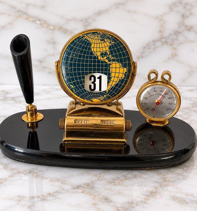 Bureauset - Calendario perpetuo Art Déco con globo, Antiek en Kunst, Curiosa en Brocante