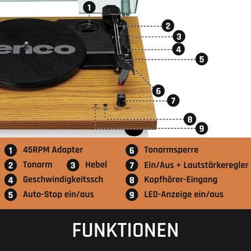 Platenspeler - met speakers - Bluetooth - Auto-stop - Bruin, Verzenden, Zo goed als nieuw