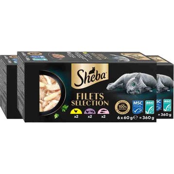 3x Sheba Kattenvoer Nat Filets Kip & Zalm in Saus Multipa..., Verzenden, Kat