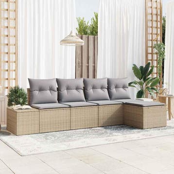 vidaXL Tuin Sofa Set 5 st Beige poly rattan, Verzenden, Nieuw, Rotan, 5 zitplaatsen