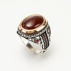 Zonder minimumprijs - Ring Zilver Carneool - Herenring, Sieraden, Tassen en Uiterlijk, Ringen, Nieuw