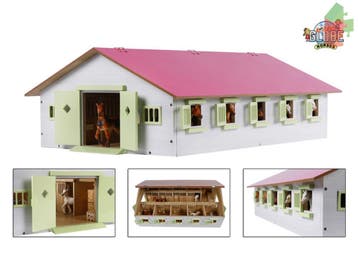Kids Globe Set Paardenstal Schaal Roze 1:32 +Tractor Met..., Ophalen of Verzenden, Nieuw