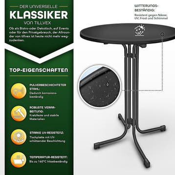 Statafel - Bartafel - Partytafel - 80 cm - Zwart - Tillvex®, Verzenden, Zo goed als nieuw