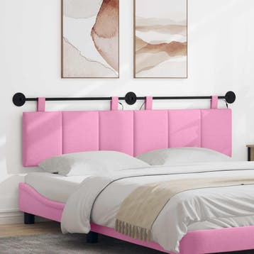 vidaXL Hangend hoofdbord Met LED-verlichting Roze Stof, Verzenden, Nieuw, Stof