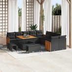 vidaXL Tuinbankenset 13 pcs Zwart Poly rattan en, Verzenden, Nieuw, Rotan, 3 zitplaatsen