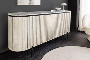 Massief dressoir ADLON 170 cm grijs geborsteld mangohout met, Huis en Inrichting, Kasten | Dressoirs, Ophalen of Verzenden, Nieuw