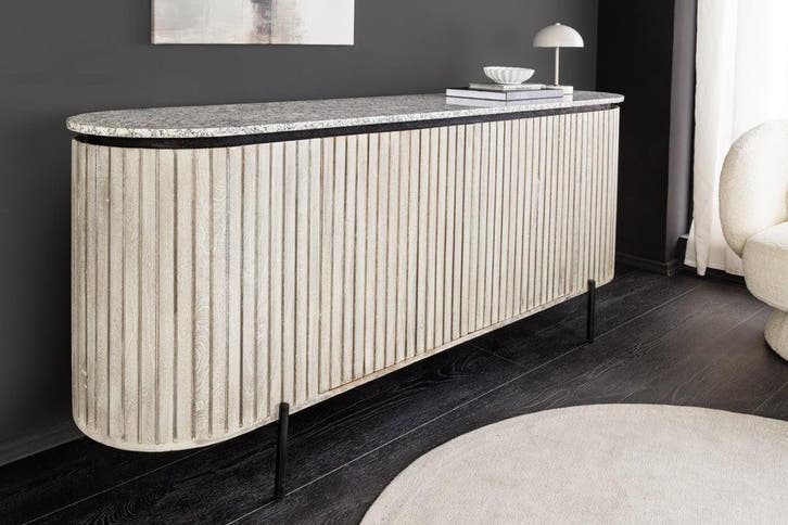 Massief dressoir ADLON 170 cm grijs geborsteld mangohout met, Huis en Inrichting, Kasten | Dressoirs, Ophalen of Verzenden