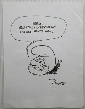 Les Schtroumpfs - 1 Dessin original dédicacé - 1987, Boeken, Nieuw