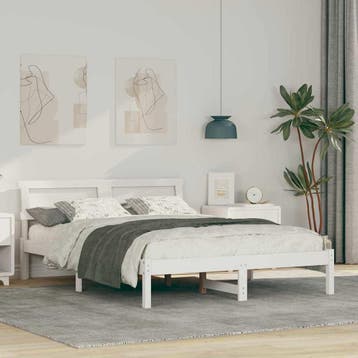 vidaXL Bedframe met hoofdeinde Wit 140 x 190 cm Massief, Verzenden, Nieuw, Wit, Hout