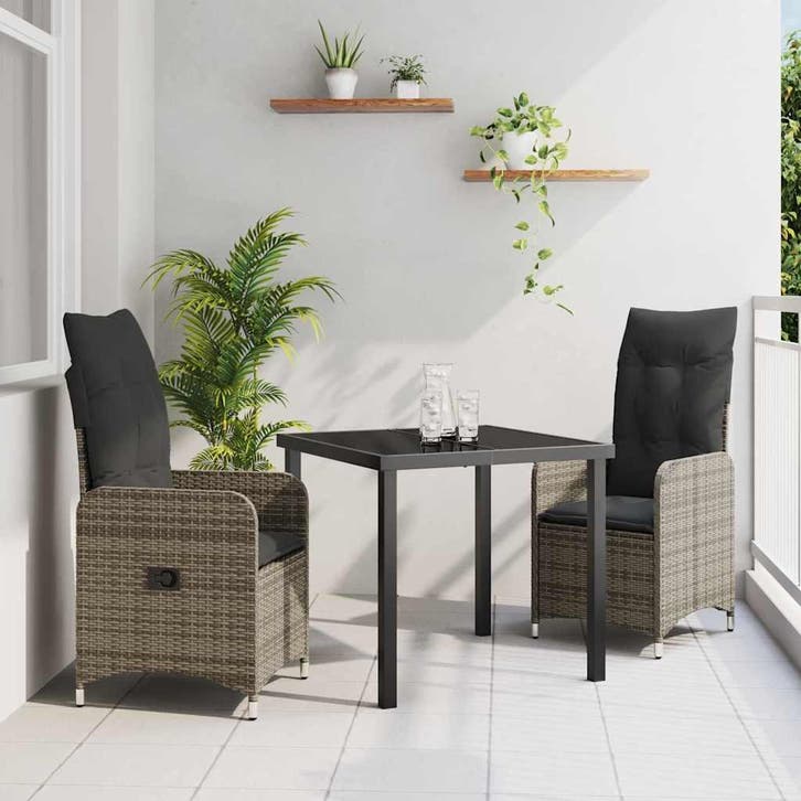 vidaXL Tuin eettafelset 3 pcs Grijs poly rattan, Tuin en Terras, Tuinsets en Loungesets, Nieuw, 3 zitplaatsen, Rotan, Verzenden