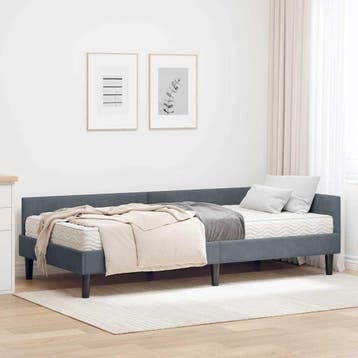vidaXL Hoekbedframe met Matras 2 st Donkergrijs 90 x 200 cm, Eenpersoons, Verzenden, Nieuw, Stof