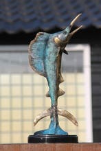 sculptuur, marlijn bronzen beeld - 38 cm - brons marmer, Antiek en Kunst, Curiosa en Brocante