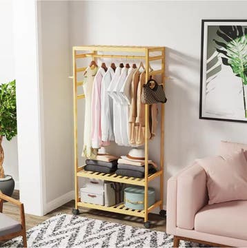 Bamboe Kledingrek met Wielen –Garderobe en Schoenenrek 78×37, Huis en Inrichting, Kasten | Kledingkasten, Verzenden, Nieuw